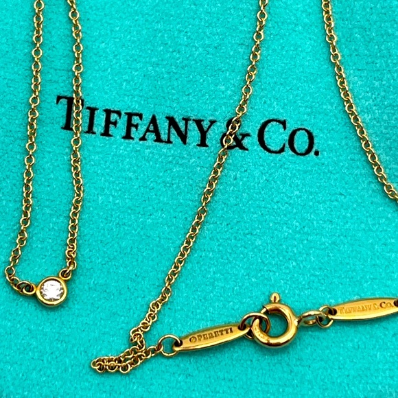 Tiffany & Co. 18k Yellow Gold 16” Chain Necklace .05 CTW Bezel-Set Diamond NWOB - Picture 4 of 15